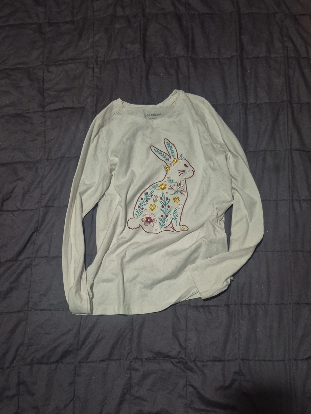 Joe Fresh Cream Long-Sleeve Bunny Floral Top